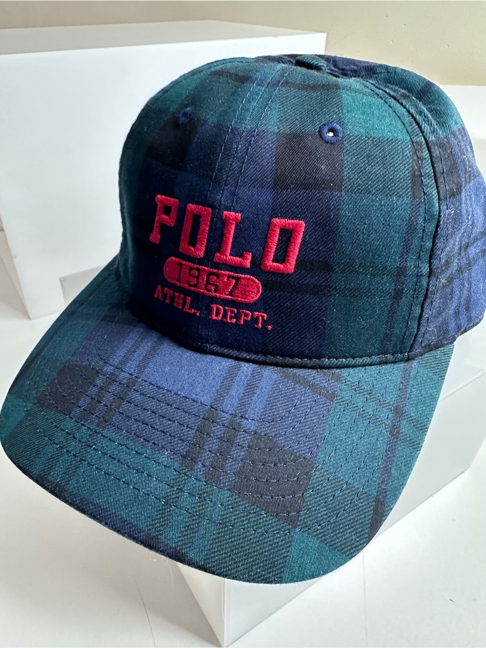 Polo Ralph Lauren Blackwatch Tartan Plaid Ball Cap Hat with Leather Strap NWT